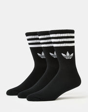 adidas 3 Stripes 3 Pack Crew Socks - Black/White
