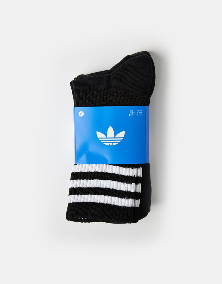 adidas 3 Stripes 3 Pack Crew Socks - Black/White