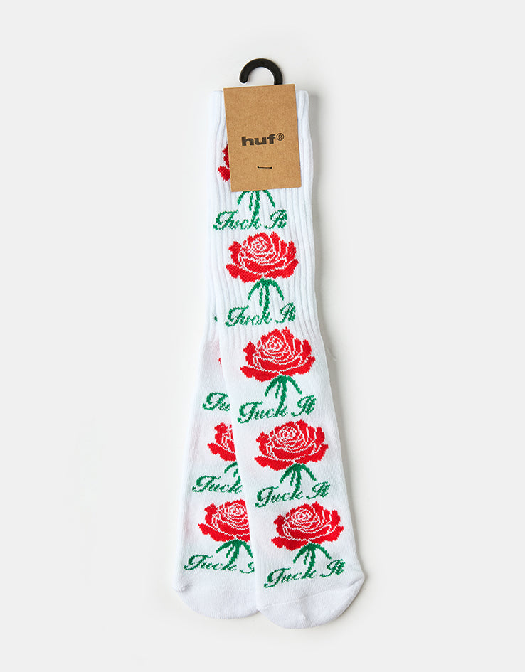 HUF Fuck It Rose Crew Socks - White