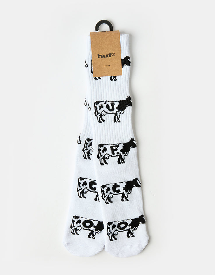 HUF Moo Crew Socks - White