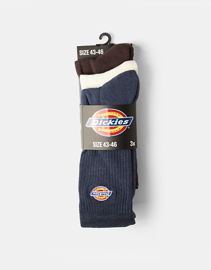 Dickies Valley Grove 3 Pack Crew Socks  - Navy Blue