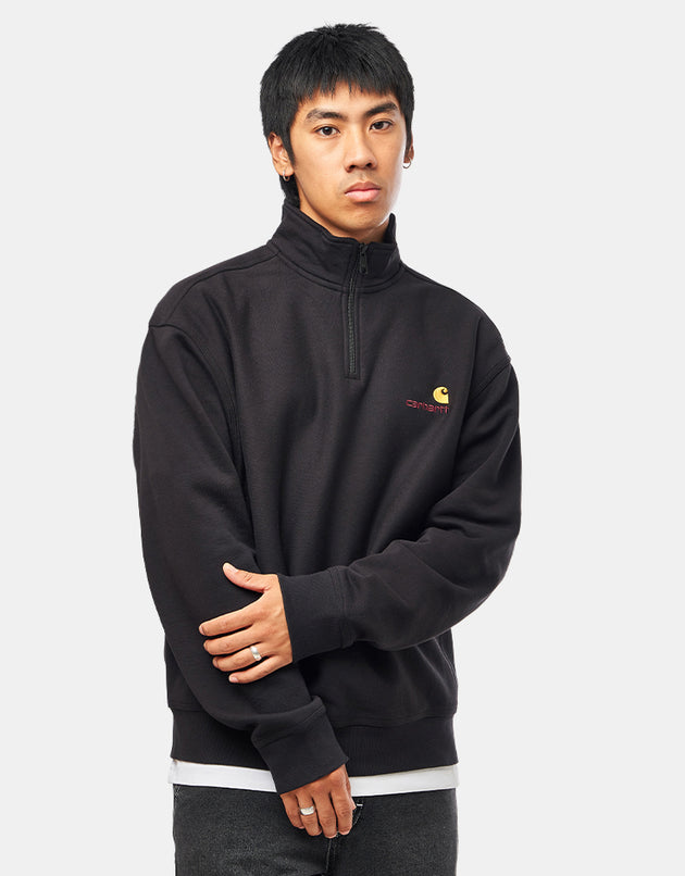 Carhartt WIP Half Zip American Script Sweat - Black