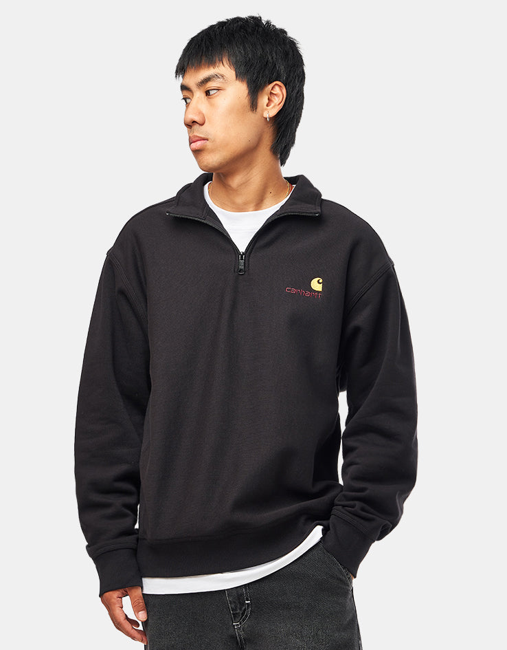 Carhartt WIP Half Zip American Script Sweat - Black
