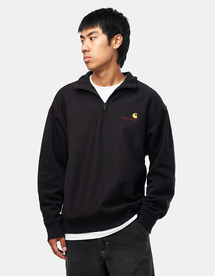 Carhartt WIP Half Zip American Script Sweat - Black