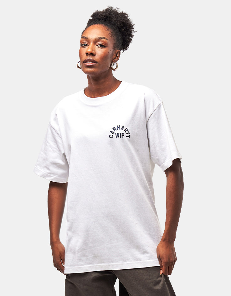 Carhartt WIP S/S Arch Script T-Shirt - White/Dark Navy