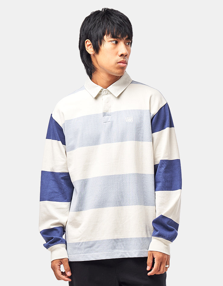 Vans 2-Tone Stripe Ward L/S Rugby Shirt - Marshmallow/Soft Slate