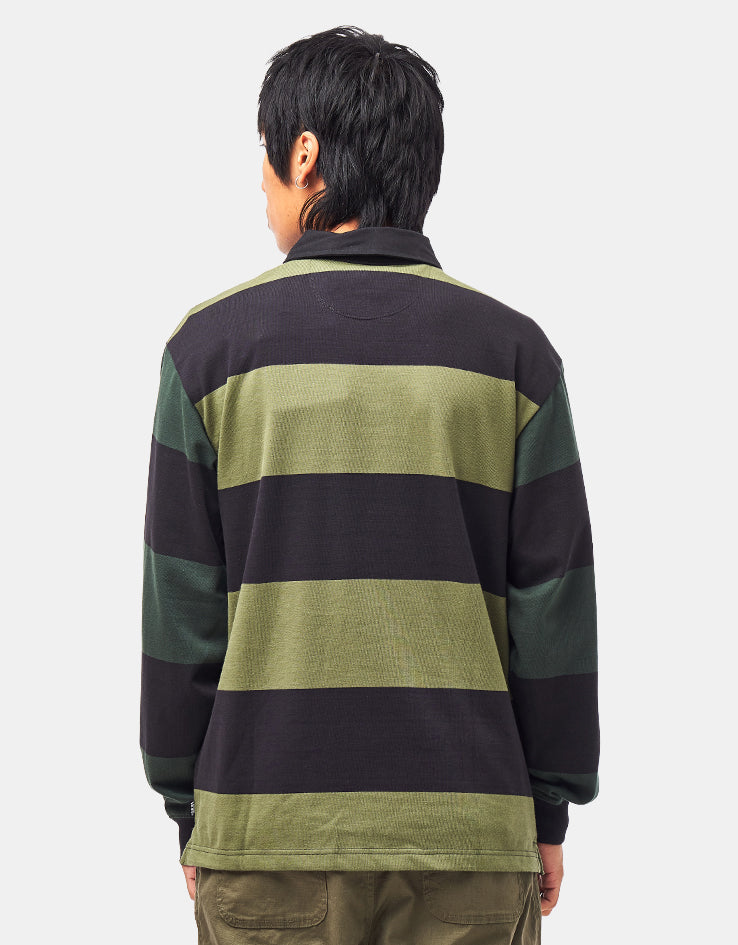 Vans 2-Tone Stripe Ward L/S Rugby Shirt - Black/Green Balsam
