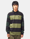 Vans 2-Tone Stripe Ward L/S Rugby Shirt - Black/Green Balsam