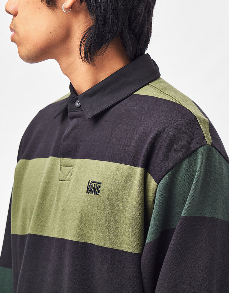 Vans 2-Tone Stripe Ward L/S Rugby Shirt - Black/Green Balsam