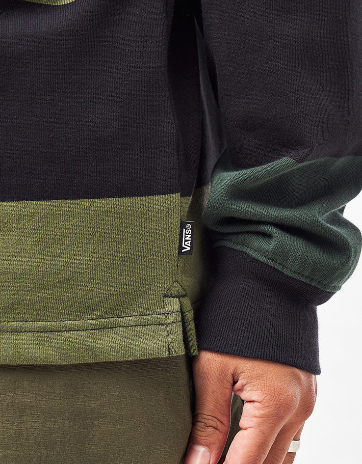 Vans 2-Tone Stripe Ward L/S Rugby Shirt - Black/Green Balsam
