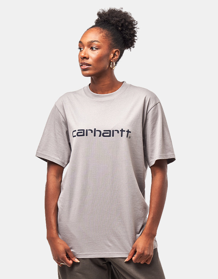 Carhartt WIP S/S Script T-Shirt - Shady Grey/Dark Navy