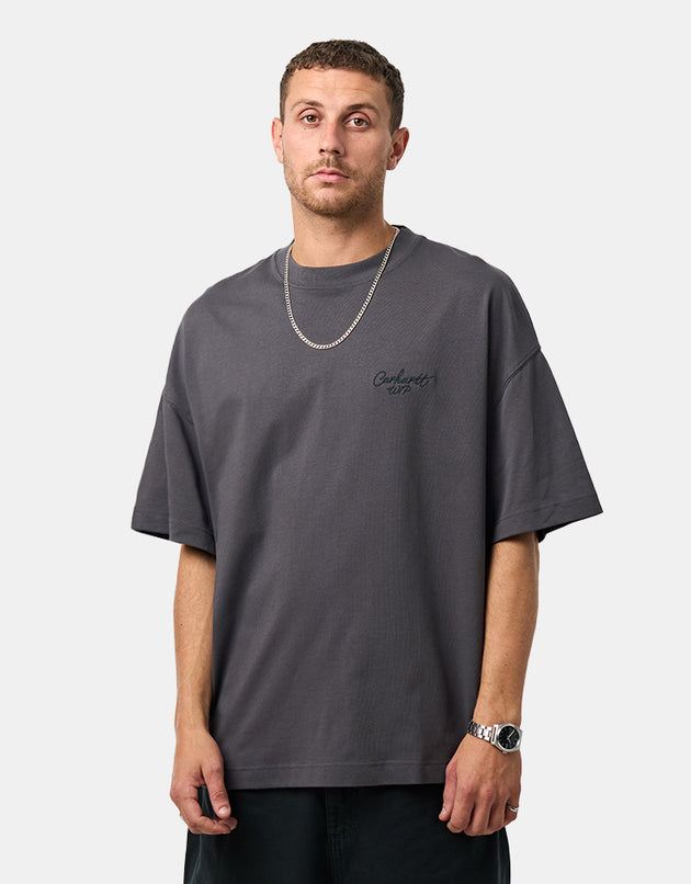 Carhartt WIP S/S Signature Script T-Shirt - Graphite/Dark Scarab