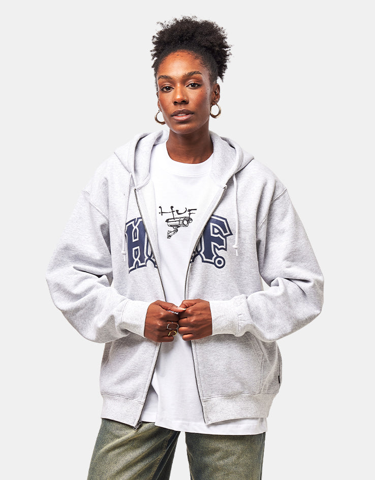 HUF Classic Arch Full Zip Hoodie - Heather Grey/Navy – Route One