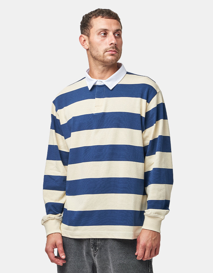 Route One Striped Rugby Shirt - Navy/Off White