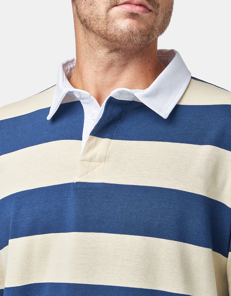 Route One Striped Rugby Shirt - Navy/Off White