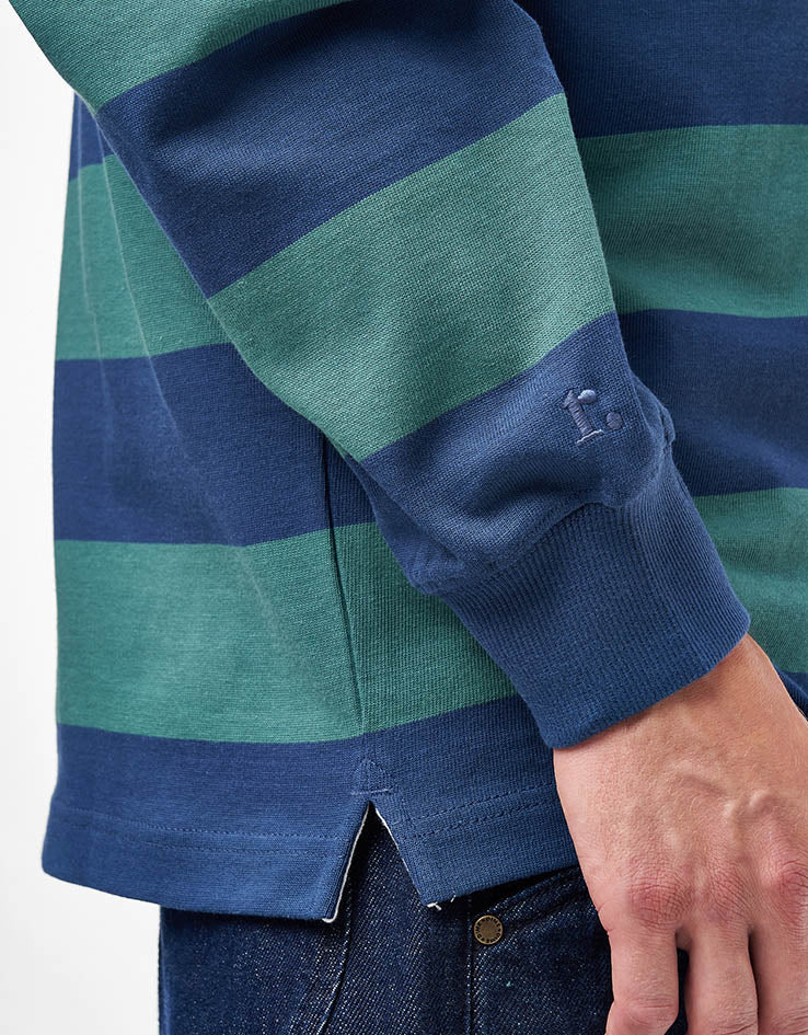 Route One Striped Rugby Shirt - Forest Green/Navy Blue