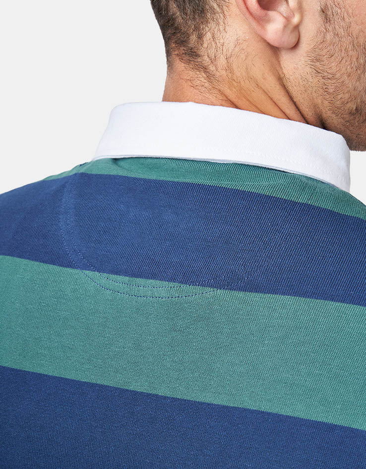 Route One Striped Rugby Shirt - Forest Green/Navy Blue