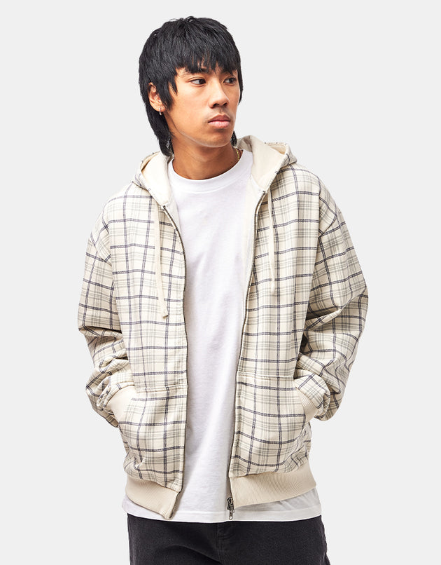 Route One Heavyweight Zip Hoodie (400gsm) - Plaid (Cream)