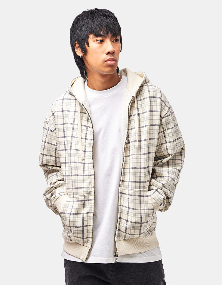 Route One Heavyweight Zip Hoodie (400gsm) - Plaid (Cream)