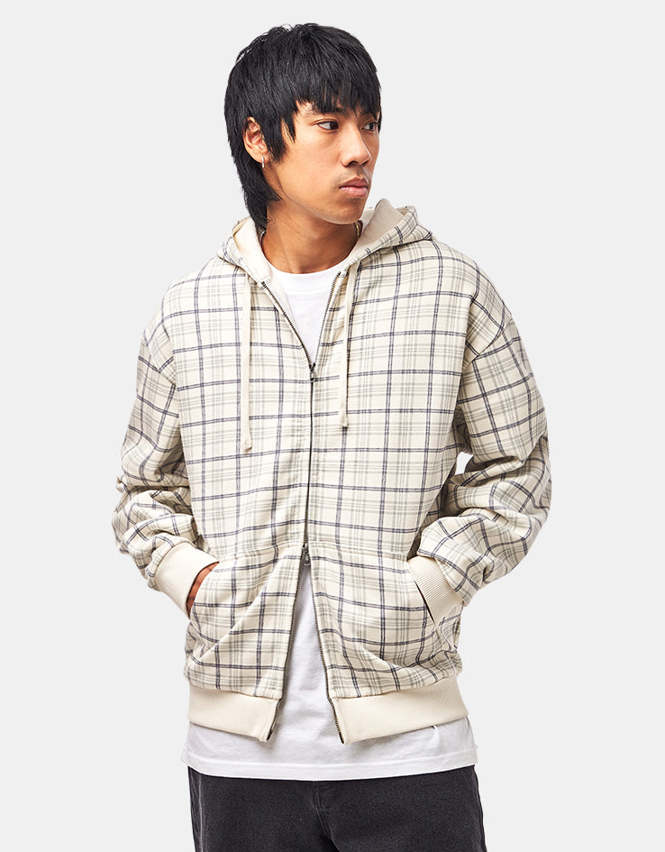 Route One Heavyweight Zip Hoodie (400gsm) - Plaid (Cream)