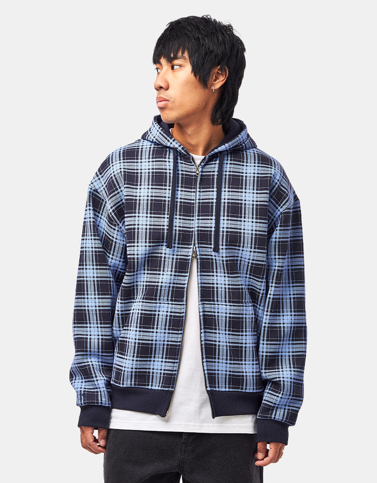 Route One Heavyweight Zip Hoodie (400gsm) - Plaid (Navy)