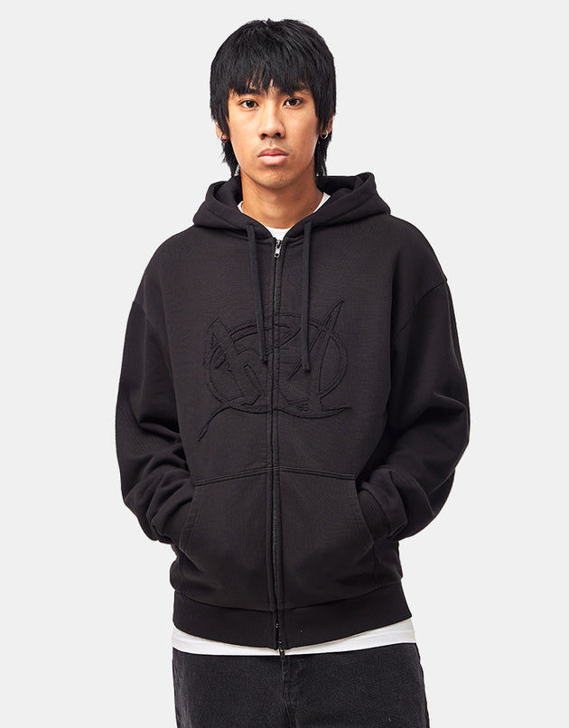 Route One Heavyweight Applique Zip Hoodie (400gsm) - Tribe (Black)