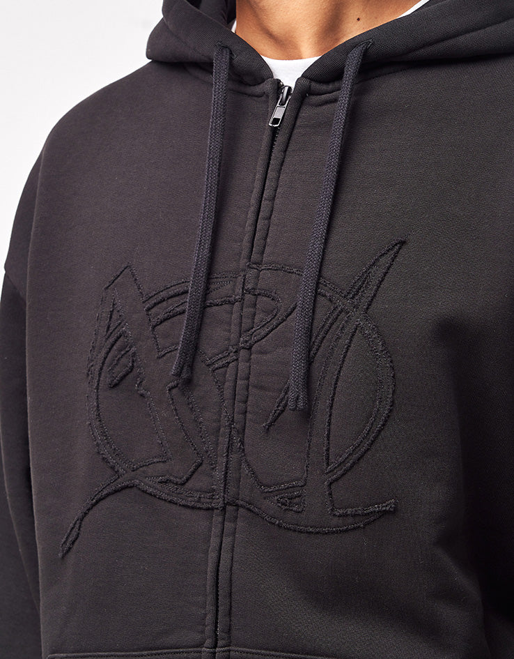 Route One Heavyweight Applique Zip Hoodie (400gsm) - Tribe (Black)