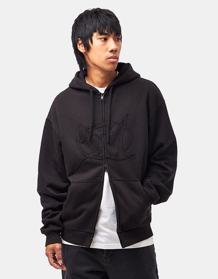 Route One Heavyweight Applique Zip Hoodie (400gsm) - Tribe (Black)