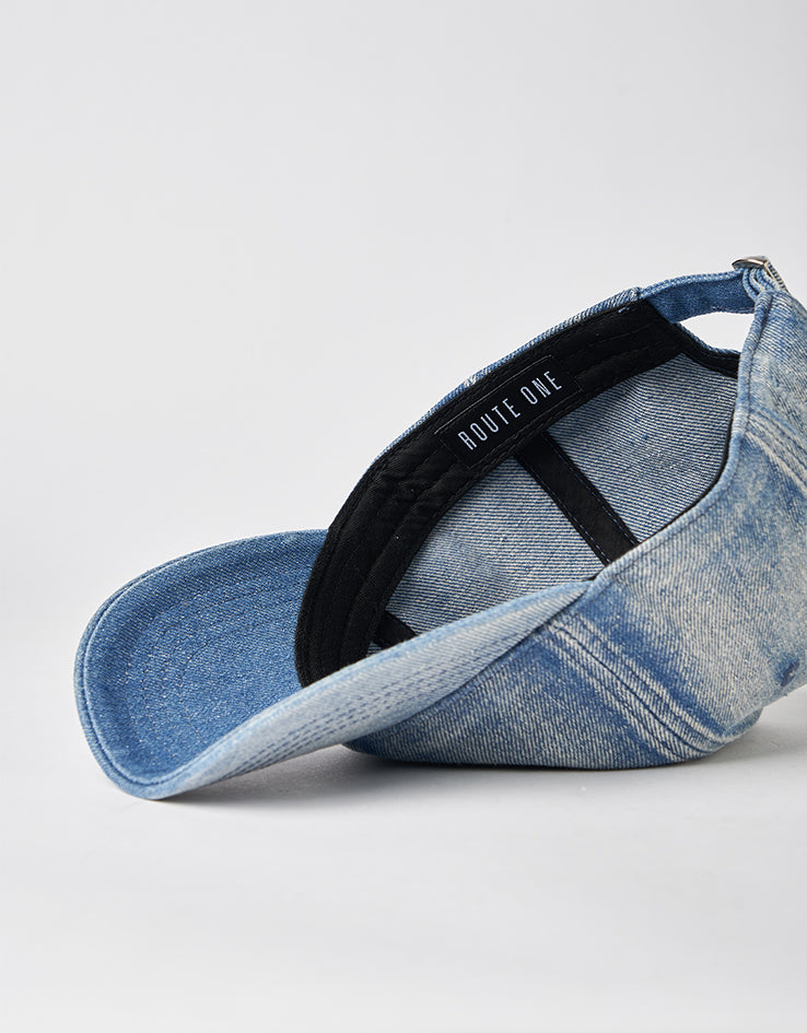 Route One Starboy Bleached Denim Dad Cap - Light Blue Denim