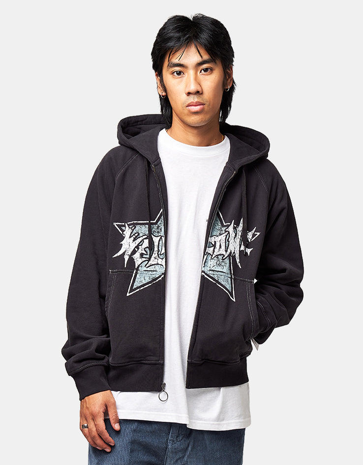 Welcome Allstar Cropped Zip Hoodie - Black