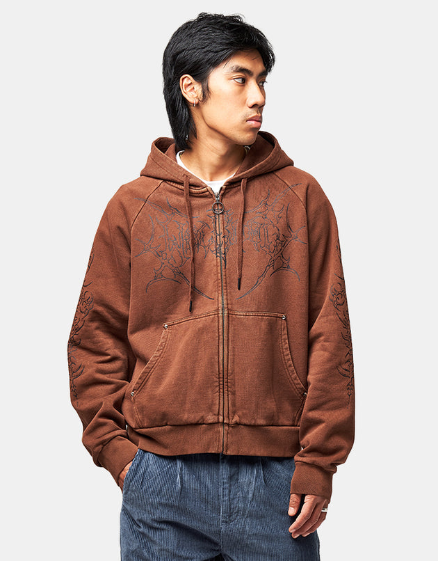 Welcome Grapple Cropped Zip Hoodie - Brown