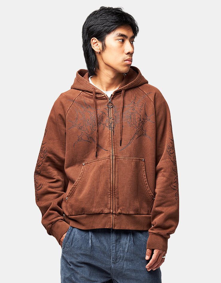 Welcome Grapple Cropped Zip Hoodie - Brown