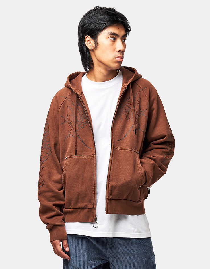 Welcome Grapple Cropped Zip Hoodie - Brown