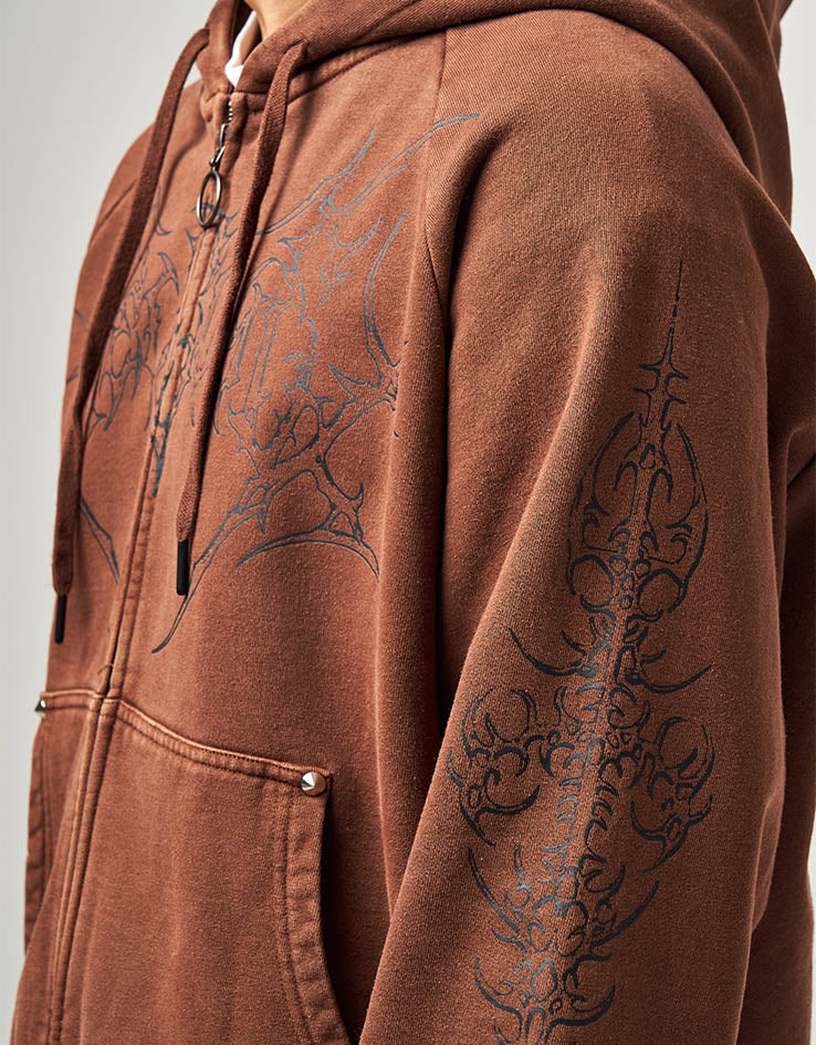 Welcome Grapple Cropped Zip Hoodie - Brown