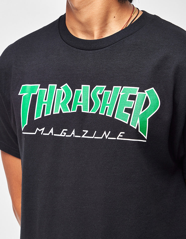 Thrasher Outlined T-Shirt - Black (White/Green)