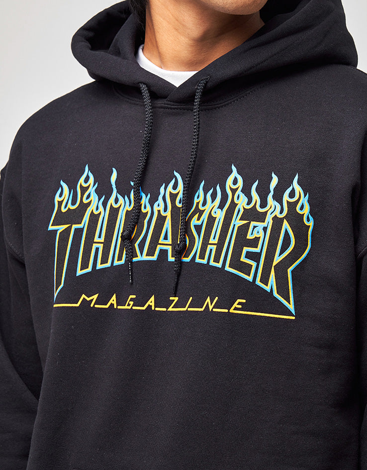Thrasher Flame Pullover Hoodie - Black (Blue/Orange)