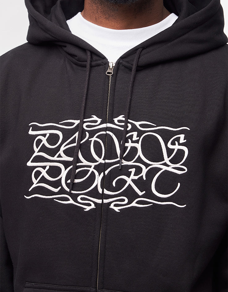 Pass Port Caligraphy Zip Hoodie - Black