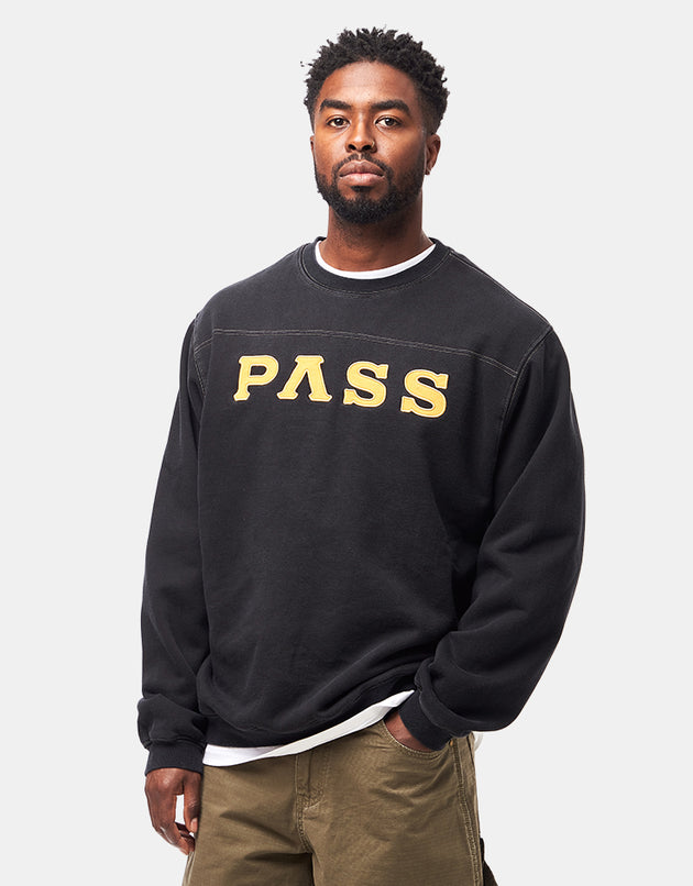 Pass Port Letterhead Panel Sweater - Washed Black