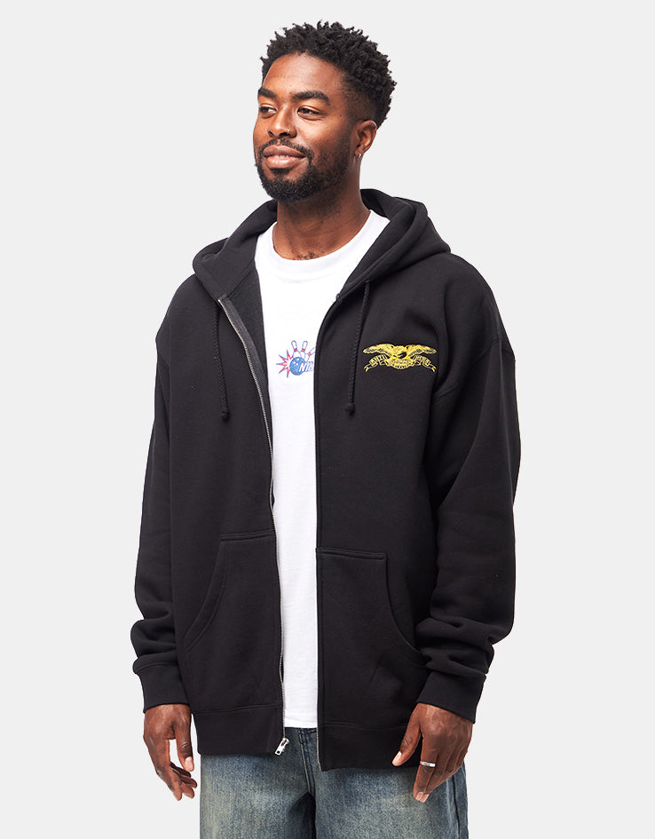 Anti Hero Basic Eagle Embroidered Zip Hoodie - Black/Yellow, view 2