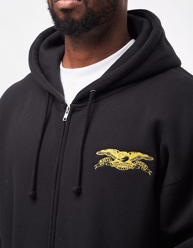 Anti Hero Basic Eagle Embroidered Zip Hoodie - Black/Yellow, view 4