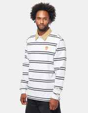 Krooked Sun Heart L/S Polo Shirt - White/Navy
