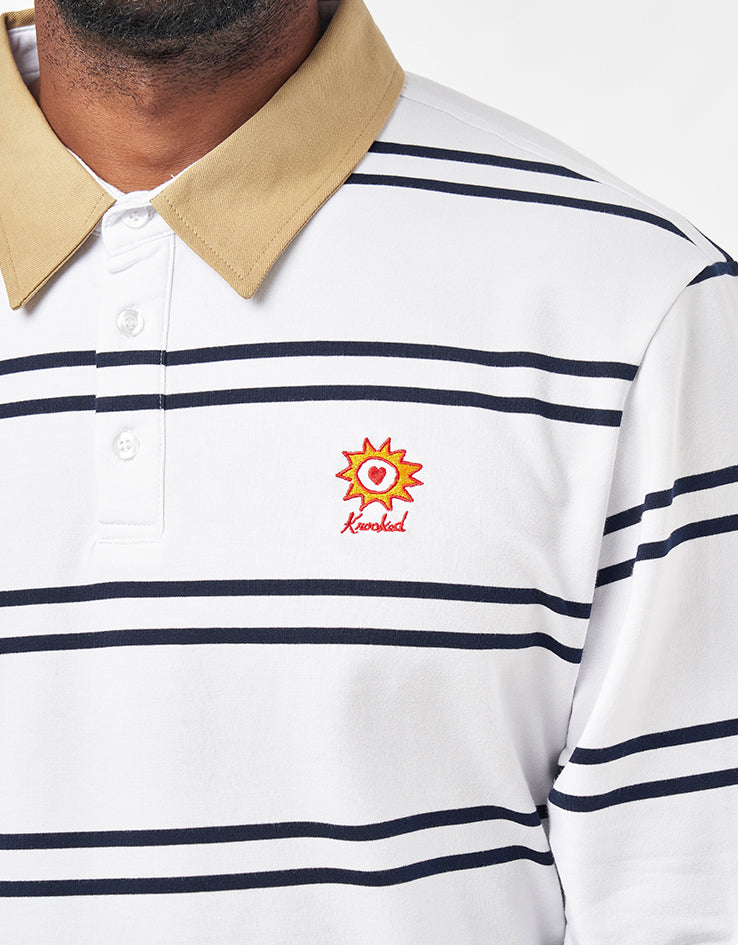 Krooked Sun Heart L/S Polo Shirt - White/Navy