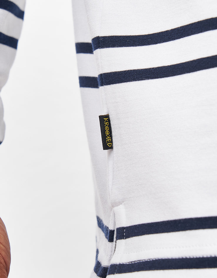 Krooked Sun Heart L/S Polo Shirt - White/Navy