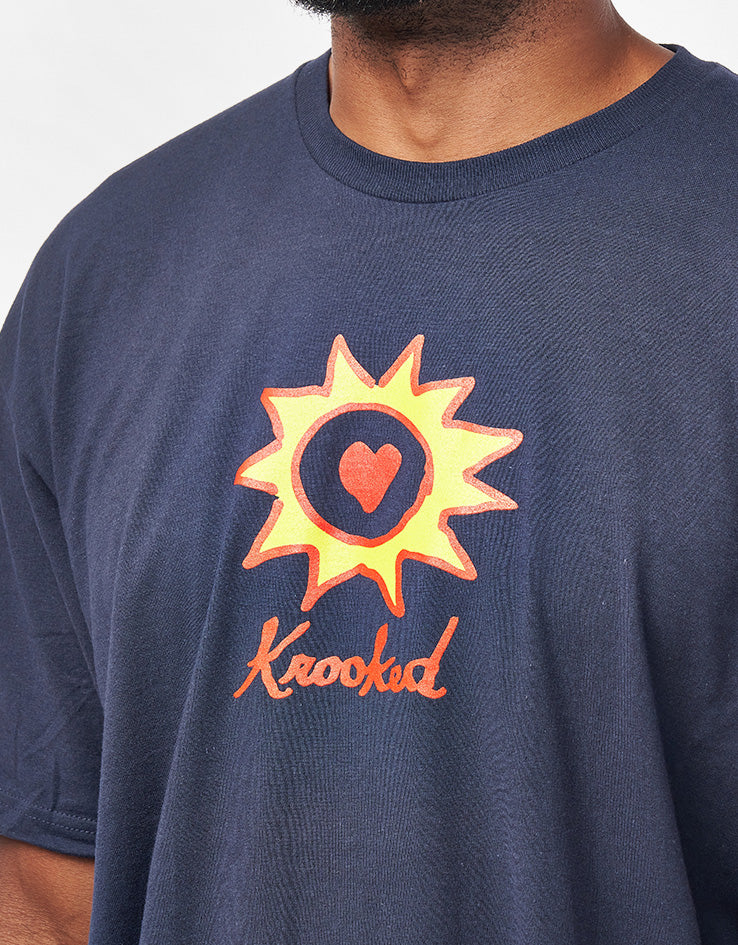 Krooked Sun Heart T-Shirt - True Navy