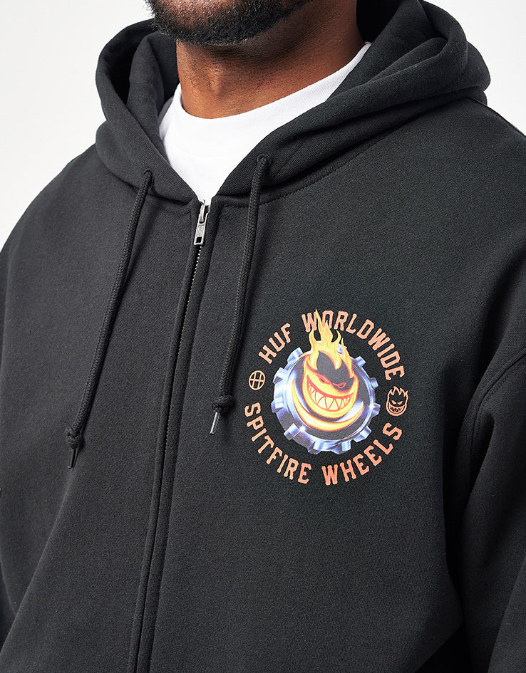 HUF x Spitfire Chrome Head Full Zip Hoodie - Black