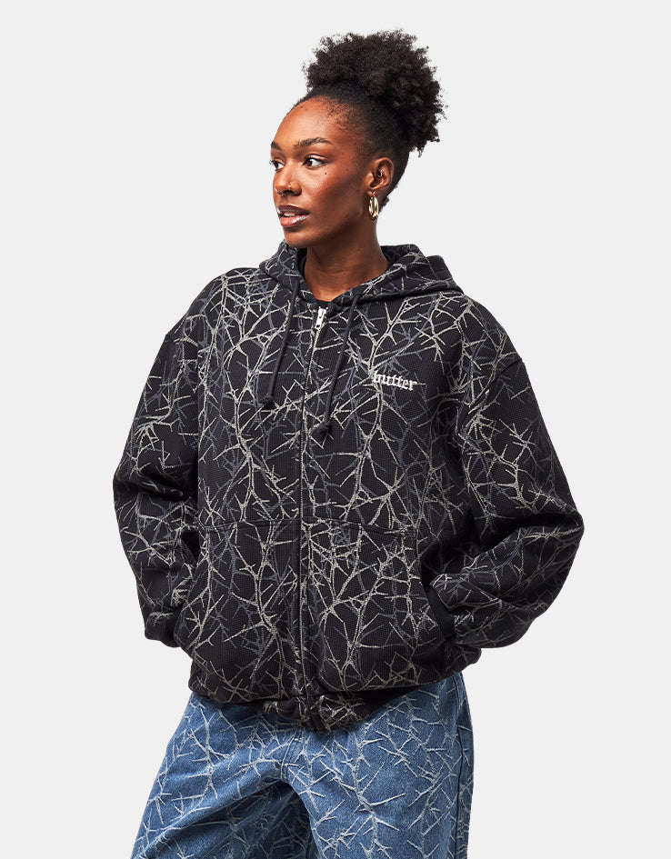 Butter Goods Thorn Camo Waffle Zip-Thru Hoodie - Black