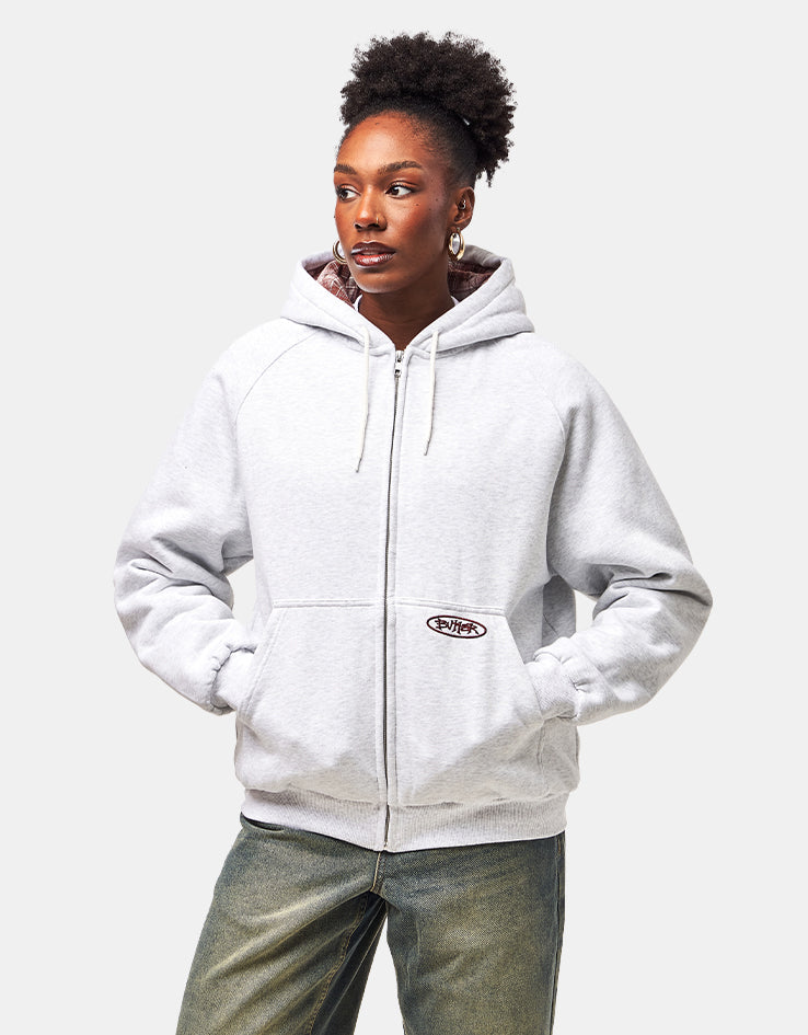 Butter Goods Plaid Lined Zip-Thru Hoodie - Ash