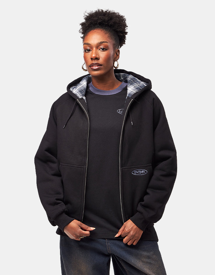 Butter Goods Plaid Lined Zip-Thru Hoodie - Black