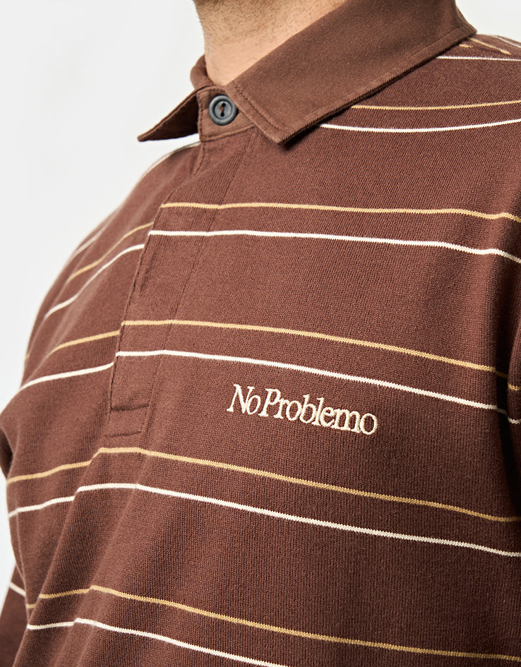No Problemo Striped L/S Rugby Shirt - Brown