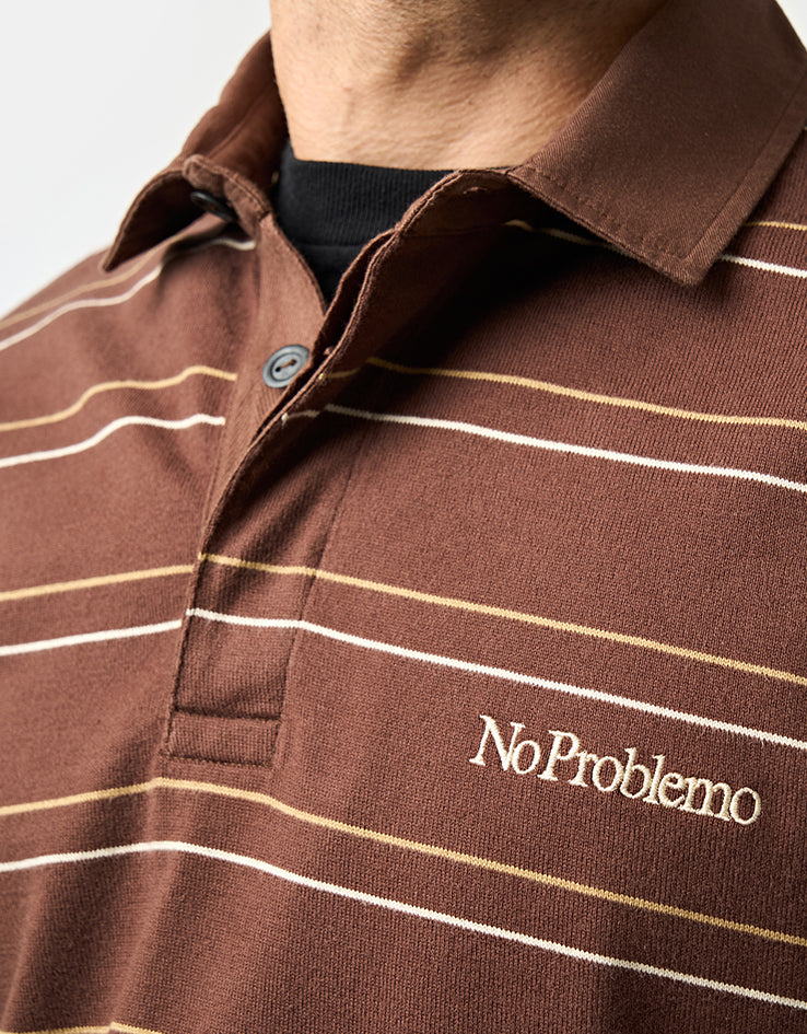 No Problemo Striped L/S Rugby Shirt - Brown
